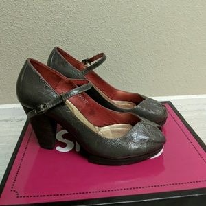 Grey platform mary jane heels